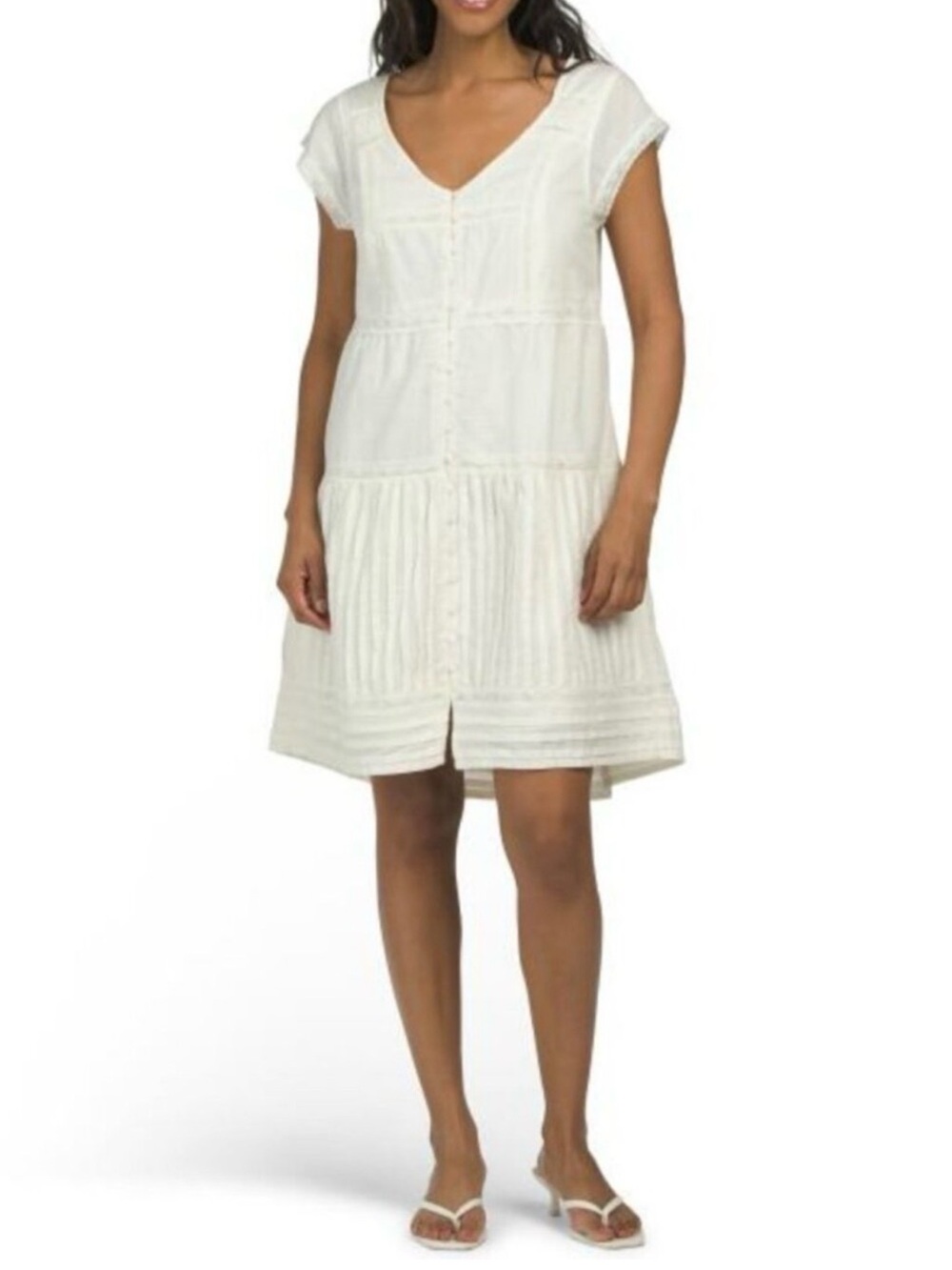 NEW Lucky Brand Button Front Lace Cotton Mini Tiered Whisper White Dress Size L